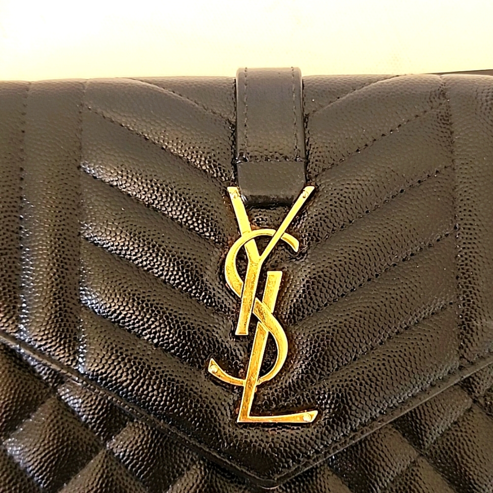 Saint Laurent YSL Envelope Crossbody WOC Bag Clutch Triquilt Grained Leather - Picture 13 of 16